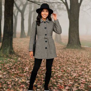 ROXY Outwear Peacoat Mid-Long Single Breasted Plaid Coat Winter Jacket Medium